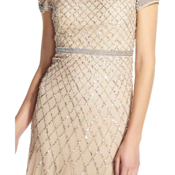 Adrianna Papell Short Sleeve Grid Beaded Gown - Picture 7 of 13